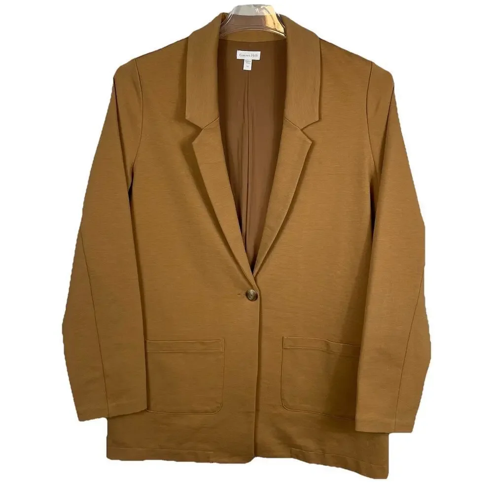 Garnet Hill Knit Relaxed Blazer Size 10 Praline Camel Minimalist Career Classic